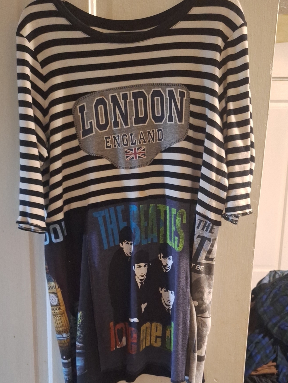 Black & White Striped One Of A Kind Artist  London Beatles Graphic Top